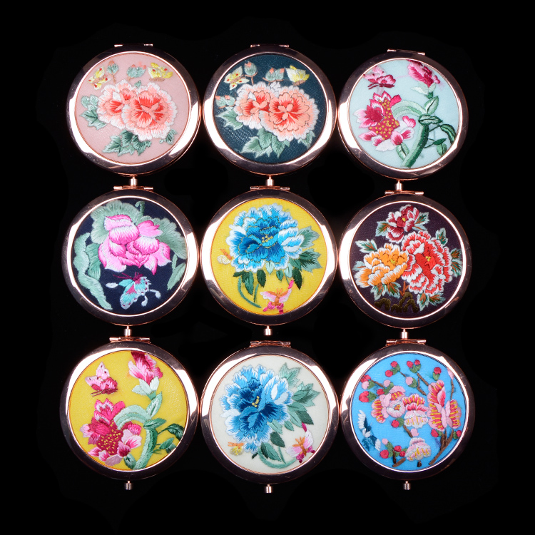 南宫化妆随身镜精品出国送礼刺绣中国风古风摄影 手绣镜子